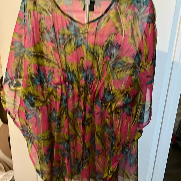 Vibrant Pink and Green Sheer Cover-Up - Picture 2 of 5